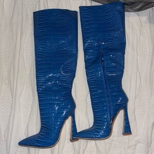 Elegant Blue Croc inspired Heeled Boots